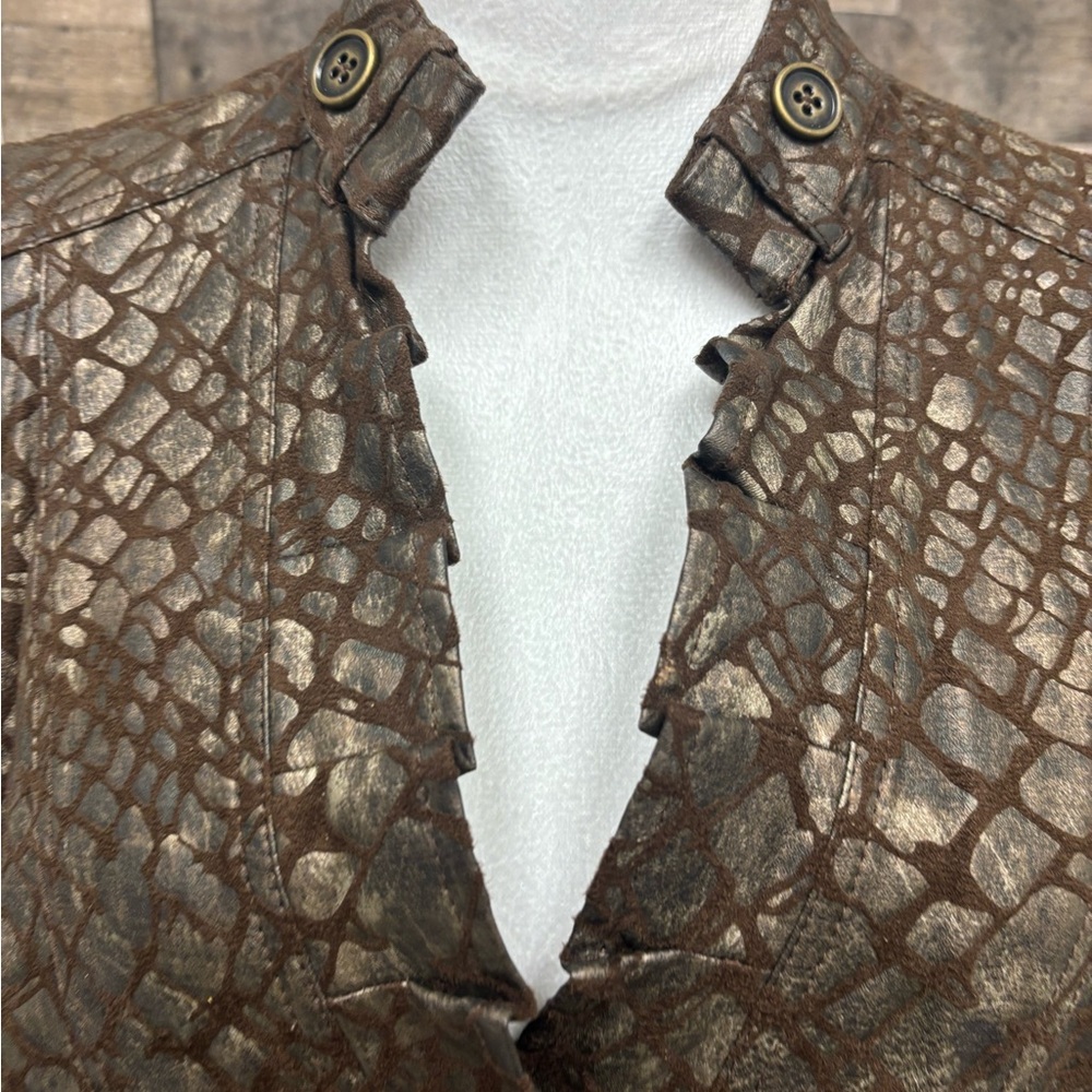 Chicos Dark Brown Animal Print Vest 2/Lg - Picture 2 of 5